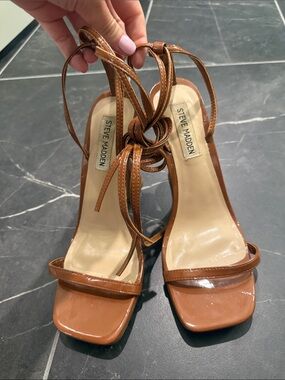 Steve Madden Patent Lace-Up Square-Toe Heels